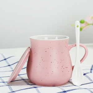 Mug en céramique à large base avec couvercle et cuillère, tasse à café créative pour usage quotidien - Product Image 4