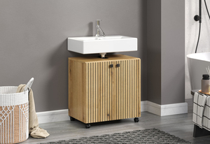 Venta al por mayor directa de fábrica: Mueble de baño bajo <span class=keywords><strong>fregadero</strong></span> con puerta de panel acanalado estilo europeo y ruedas - Product Image 6