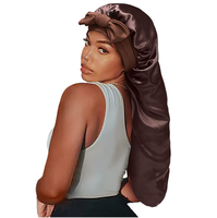Bonnet de sommeil en Satin à longue queue douce et unie pour femmes tresses cheveux longs réglable bonnet de cyclisme fermable en soie