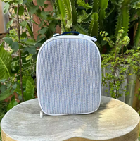 Sac isotherme familial portable à rayures bleu marine en tissu seersucker, 25 pièces, sac alimentaire isolé pour pique-nique quotidien, entrepôt GA