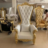 Chaise Trône de Luxe Royale Moderne à Dossier Haut, avec Cadre en Bois Massif Doré, Durable, Blanc Rose Rouge, pour Mariée, Hôpital, Parc, Sous-sol
