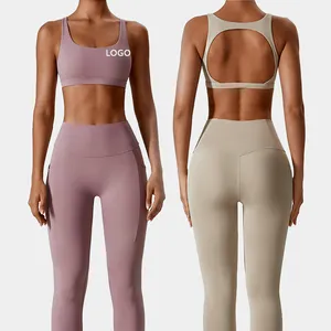 XW-CWX8295-2 heißer Verkauf Nude Soft Shock proof Gathering Push Up Frauen Fitness-Sets Yoga Crop Top Sport-BH und Leggings