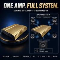 Profesyonel DSP Araç Amfisi 4 Kanal Sınıf AB 4x80W RMS Küçük Şasi Yüksek Verimli 12V MOSFET Köprü Modu
