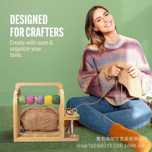 Support de rangement en bois pour fils avec support de téléphone, organisateur multifonctionnel pour le tricot, support de fournitures artisanales de bureau - Product Image 2