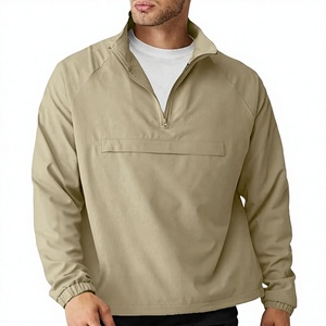 Men's Khaki Quarter <b>Zip</b> Long Sleeve Casual <b>Shirt</b> Stand Collar Solid Color Autumn Wear Quick Dry Polyester - Product Image 1