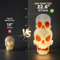 Lampe de nuit LED empilable en forme de crâne de 22,6 pouces - Décoration d'Halloween moulée par soufflage conforme aux normes ASTM F963 et CPSIA pour fête en intérieur/extérieur ou sur porche