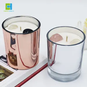 C & H定制玫瑰金玻璃罐燃烧清洁宝石精神水晶香味蜡烛，带节日礼物的盒子和包装