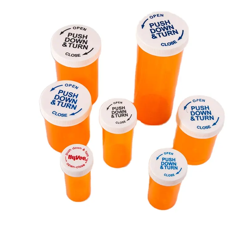 Flacons de médicaments pour enfant en ambre, bouchon Push-up, 7 à 13 flacons, produit en plastique