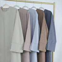 Großhandel Neue Design Baumwolle Leinen Abaya für Muslimische Frauen Offener Ärmel Cardigan Kleid mit Seitentaschen Lang Winter