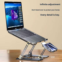 Support pour ordinateur portable 3-en-1 en acier au carbone avec deux ventilateurs de refroidissement amovibles - Rehausseur ergonomique pliable et support de téléphone pour la maison, le bureau et le gaming