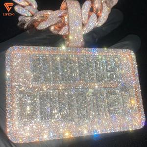 Liontin Moissanite Custom Berlian Baguette Lapis Emas Rose Perak 925 Bertabur Moissanite VVS Liontin Inisial Nama - Product Image 2