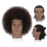 Tête d'entraînement en cheveux humains Remy bouclés crépus africains pour hommes, idéale pour la pratique de la tressage, de la coupe, de la coloration et du coiffage en chignon en salon
