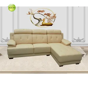 Amerikaanse Stijl 100% Geel Crème Lederen Sofa Set Luxe 3 Stuk Couch L Vorm Couch