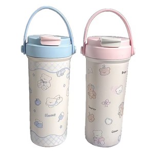 Copo Térmico Portátil e Fofo com Isolamento a Vácuo, Capacidade de 500ml, Estilo de Design de Desenho Animado para Viagens de Crianças, Bebidas de Café com Canudo - Product Image 2