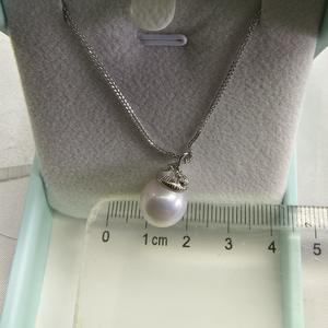 Pendentif en argent S925 avec une grosse perle d'eau douce ronde de 11-12 mm, bijoux de bonne qualité, cadeau, collier, pendentifs et breloques en perles - Product Image 4