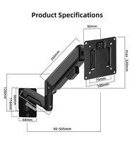 Swelix W3B Autres accessoires informatiques Support mural noir pour écran d'ordinateur portable Support pour bras de rotation à ressort à gaz pour 10-36"