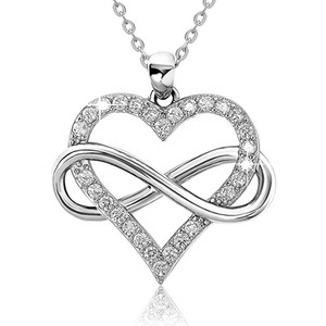 Ciondolo a forma di cuore infinito con strass di cristallo placcato in oro bianco per donna, regalo romantico, gioiello portafortuna - Product Image 1