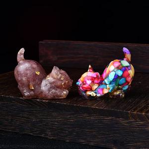 Pierre de cristal naturelle et résine Petit chat de table Motif animal Article de décoration pour la maison - Product Image 5