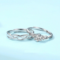S925 Sterling Zilver Moissanite Paar Trouwring Set Gevlochten Twist Solitaire Zes-Prong Infinity Band Zijn Haar Cadeau Sieraden
