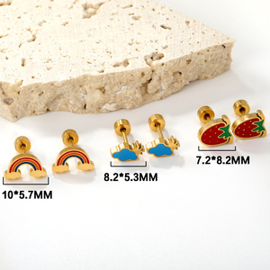 Bonitos pendientes de acero inoxidable con tapón de tornillo de dibujos animados, 12 par/set, pendientes de esmalte de fresa y arcoíris de nube <span class=keywords><strong>para</strong></span> niños, regalos <span class=keywords><strong>para</strong></span> <span class=keywords><strong>bebés</strong></span> - Product Image 1