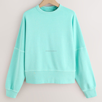 Sweat-shirt personnalisé OEM pour femme, vert menthe, col rond, pull à épaules tombantes, sweat à capuche en molleton, effet délavé vintage, haut sportif