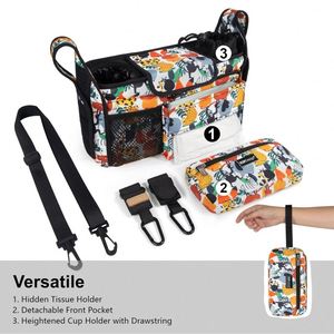 Organisateur de poussette pour bébé en RPET, certifié BSCI, vente en gros, 2 porte-gobelets, sac détachable avec bandoulière, sac de poussette - Product Image 5