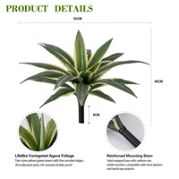 Feuilles d'Agave à toucher réel, 48 cm, tige de fixation renforcée pour aménagement paysager et jardinières
