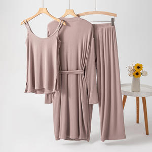 Conjunto de <span class=keywords><strong>Pijama</strong></span> de <span class=keywords><strong>3</strong></span> <span class=keywords><strong>Piezas</strong></span> para <span class=keywords><strong>Mujer</strong></span> OEM, Modal, Bambú, Color Sólido, Cintura Elástica, Transpirable, Suave, <span class=keywords><strong>Invierno</strong></span>, Alta Calidad - Product Image 2