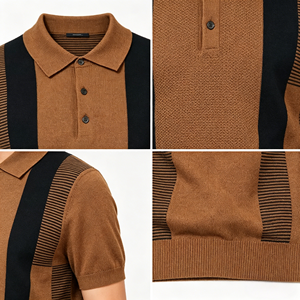 Suéter de Punto para Hombre, Manga Corta, Personalizado al por Mayor, Mezcla de Algodón y Lino de Alta Calidad, Cuello Polo, Jacquard a <span class=keywords><strong>Rayas</strong></span> - Product Image 3