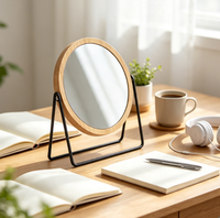 Loupe moderne faite à la main avec cadre en bois, miroir à angle réglable, support adapté pour la salle de bain et l'école