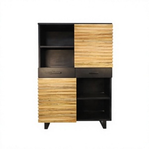 Armario de Madera de Estilo Industrial Moderno con 2 Cajones, Puertas con Bisagras, Estantes Abiertos, Mueble de Almacenamiento para Dormitorio - Product Image 2