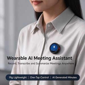 เครื่องบันทึกการประชุม AI แบบพกพา, เครื่องบันทึกเสียงแบบสวมใส่ได้พร้อมการบันทึกด้วยการกดปุ่มเดียว, สรุปการประชุมด้วย AI, บริการถอดความ - Product Image 3