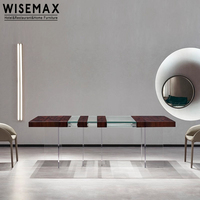 WISEMAX FURNITURE Meubles design Meuble TV avec base en verre et plateau en bois Meubles de luxe pour la maison Table à manger en verre Console