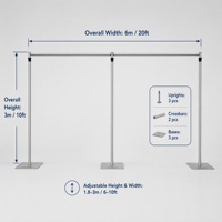 Support de toile de fond réglable à portée longue 20 pieds x 10 pieds, 3 montants, 2 barres transversales connectées, cadre d'affichage pour événements et mariages, 1,8-3 m, OEM ODM