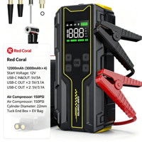 Démarreur de voiture portable 10400mAh / 12000mAh, booster de batterie 12V, batterie externe avec pompe à air, gonfleur de pneus, LED