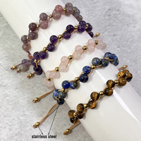 Bracelets tissés ajustables faits à la main en lapis-lazuli naturel, améthyste et acier inoxydable de haute qualité pour femmes