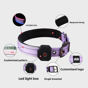 <span class=keywords><strong>USB</strong></span> 충전식 <span class=keywords><strong>LED</strong></span> 발광 럭셔리 소프트 개 칼라 리본 친환경 폴리에스터 패션 스타일 솔리드 패턴 작은 품종 - Product Image 4