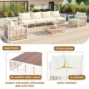 Juego <span class=keywords><strong>de</strong></span> Muebles <span class=keywords><strong>de</strong></span> Jardín Minimalista <span class=keywords><strong>de</strong></span> 7 Piezas, Mesa <span class=keywords><strong>de</strong></span> Centro Metálica para Interiores y Exteriores, Cojines Gruesos, Sofá Seccional para Patio - Product Image 3