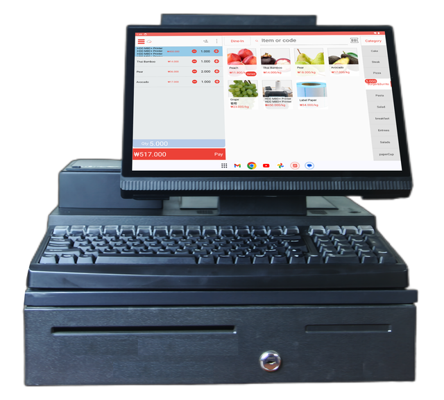 All in One Capacitive Touch Screen POS System Machine Complete Set with Built in Printer and Cash Drawer