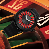 Montre Roulette Rotative 3D avec Logo Personnalisé, Boîtier en Alliage Doré, Bracelet en Cuir Noir, Style Casino Hangzhou, Design Unique et Créatif