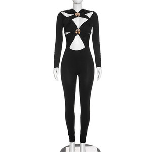 Jiuabju Tuta da <span class=keywords><strong>Donna</strong></span> Sexy con Cut-out, Maniche Lunghe, Incrocio Frontale, Fibbia Metallica, Vestibilità Aderente, per Club e Feste - Product Image 5