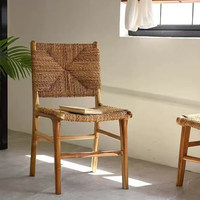 Chaise de salle à manger rétro nostalgique en bois massif de Chine avec dossier en chanvre banane pour la maison et usage polyvalent