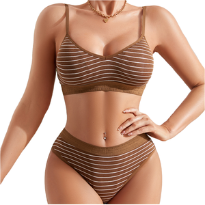 Ladymate ODM/OEM Conjunto De Sujetador <span class=keywords><strong>Y</strong></span> <span class=keywords><strong>Tanga</strong></span> Mujeres Impreso Sujetador sin costuras <span class=keywords><strong>y</strong></span> conjuntos de bragas Sexy Rayas Wirefree Bra Panty Sets - Product Image 1