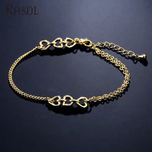 RAKOL BP5014 Pulsera de cadena de corazón chapada en oro real de 14K a la moda para mujer Joyería - Product Image 5