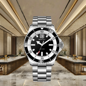 Montre à quartz exécutive en acier inoxydable pour hommes avec fenêtre de cadran en cristal à caractère urbain raffiné Affichage du pointeur de largeur de bande de 22mm - Product Image 1
