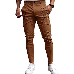2025 hommes coupe ajustée robe pantalon taille élastique Chino pantalon décontracté maigre Stretch costume pantalon personnalisé Logo fermeture éclair - Product Image 5
