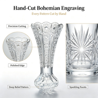 Vente en gros de vases en cristal 24% PBO au plomb, logo gravé OEM, vase transparent avec relief pour mariage et décoration