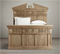 Lit mural King Size en bois massif sculpté, style Mid-Century Modern, réglable en hauteur, écologique, mobilier de chambre personnalisé, style vintage américain
