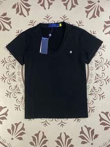 RL Ralph Mark algodón estilo americano Slim Top Base camisa bordada verano cuello en V Color sólido manga corta Camiseta para mujer - Product Image 5