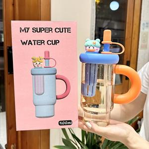 Taza para beber jugo transparente de gran capacidad de 900ml para niños y niñas <span class=keywords><strong>Kawaii</strong></span>, vaso de agua de plástico reutilizable sin Bpa con pajita e infusor - Product Image 2